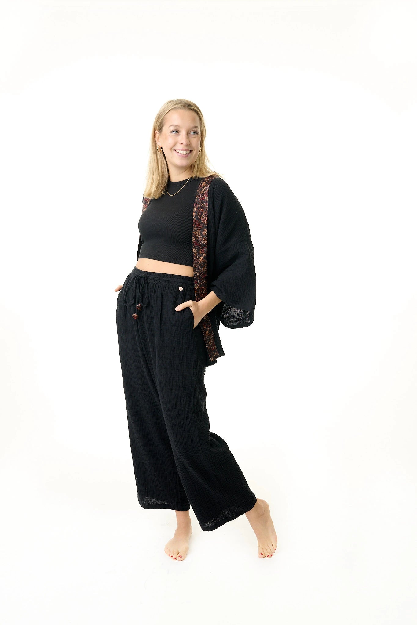 Damen Musselin Hose schwarz