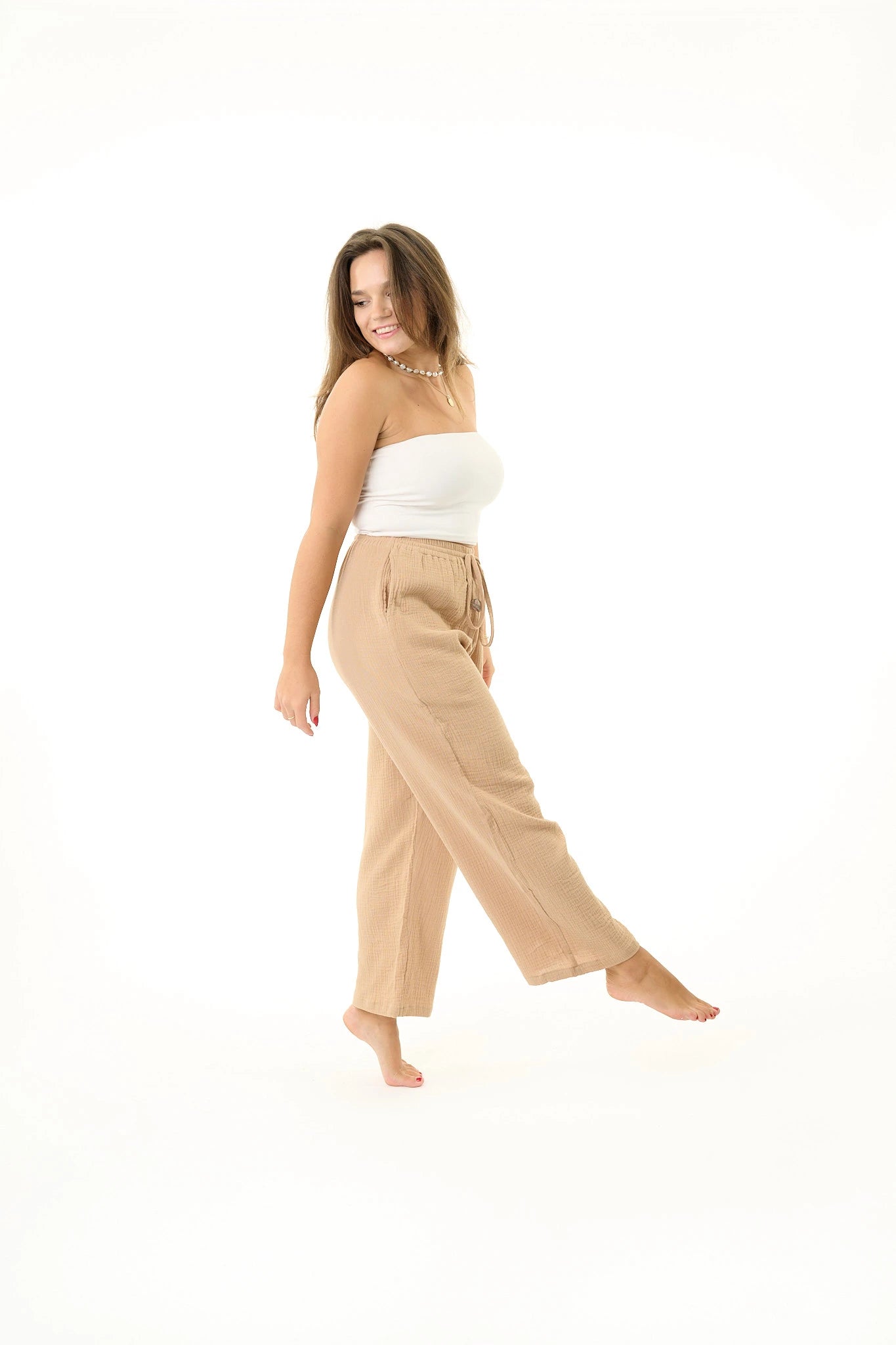 Damen Musselin Hose braun
