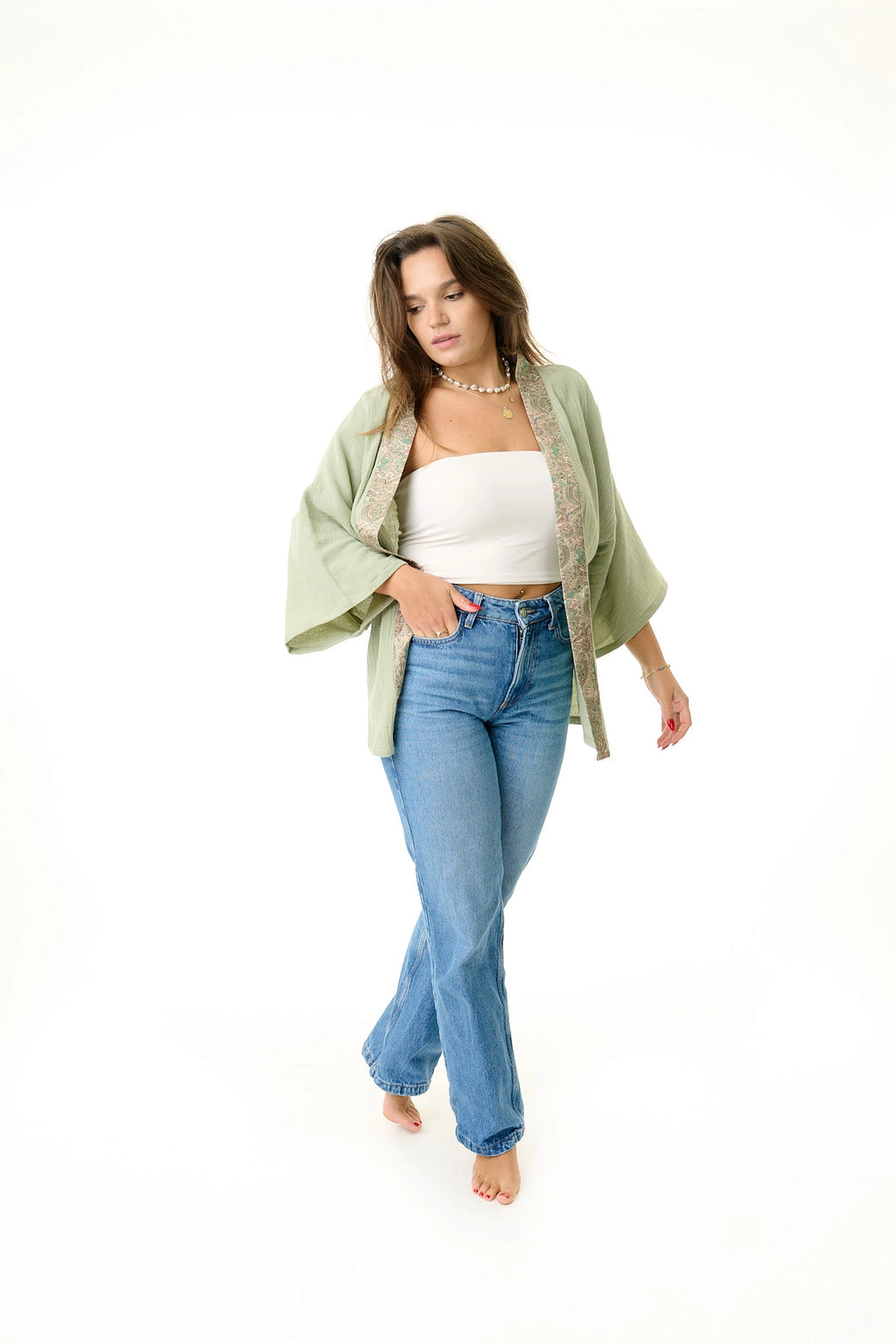 Damen Musselin Bluse grün