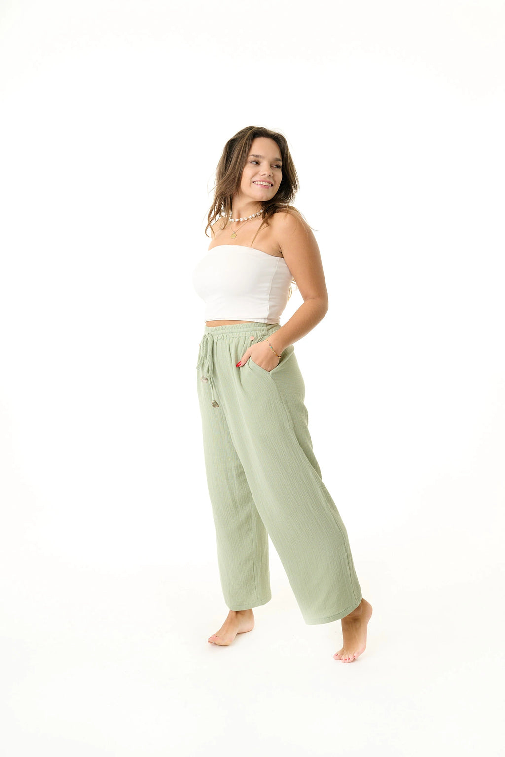 Damen Musselin Hose grün