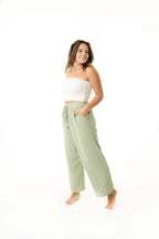 Damen Musselin Hose grün