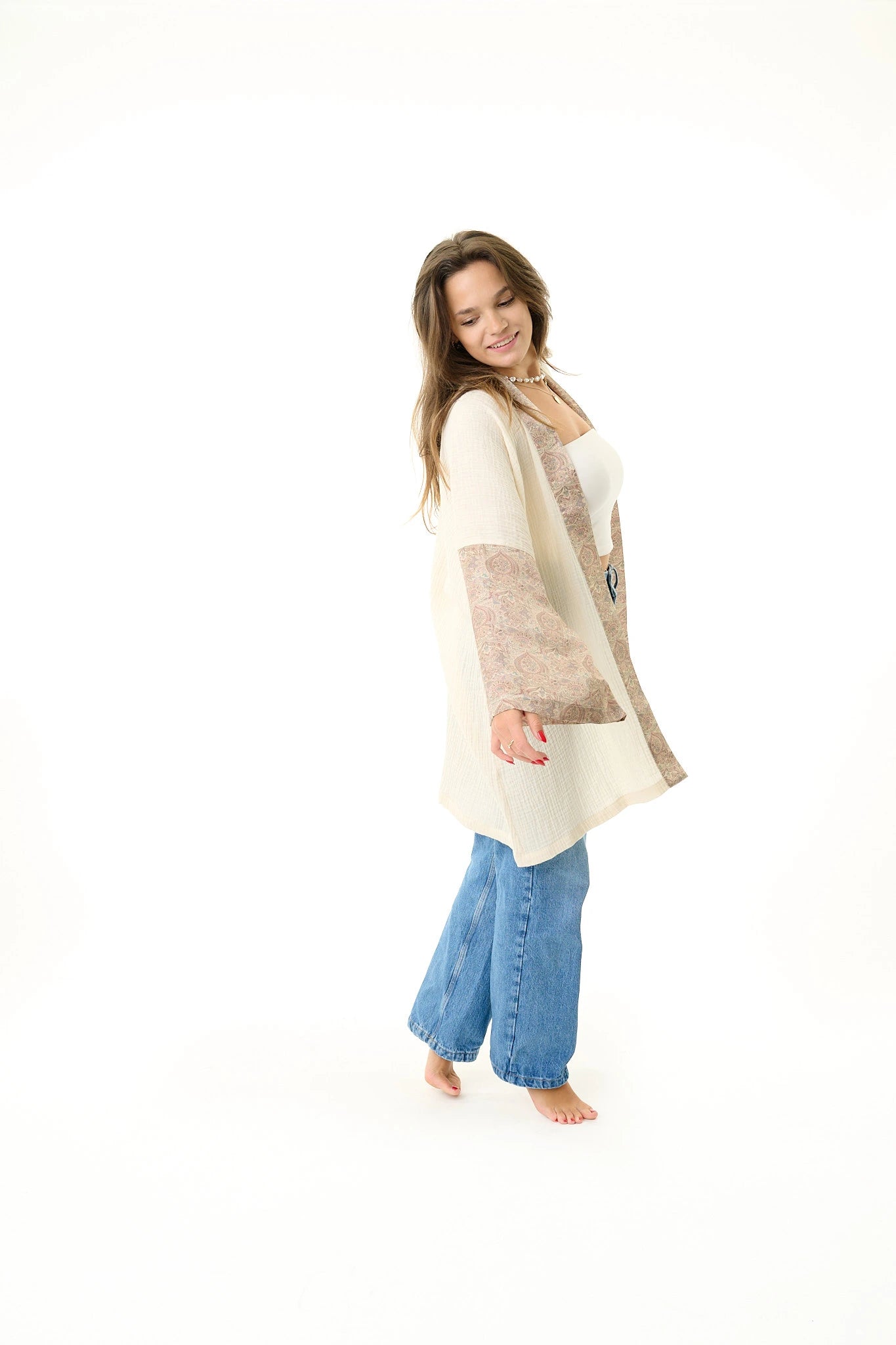 Kimono im Boho Chic Stil in hellbeige
