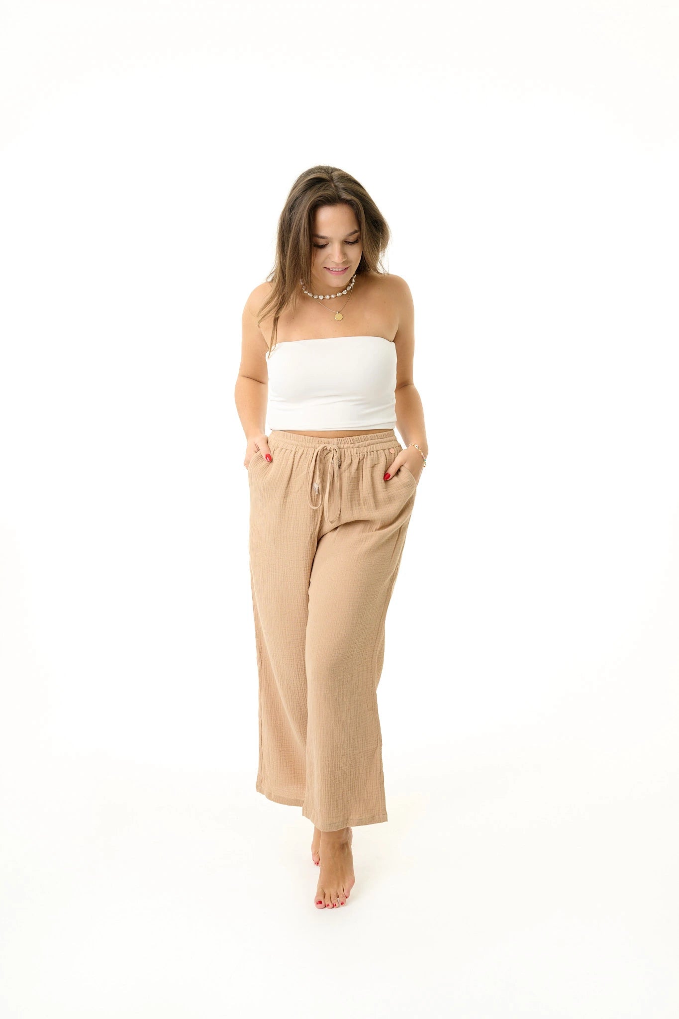 Damen Musselin Hose braun