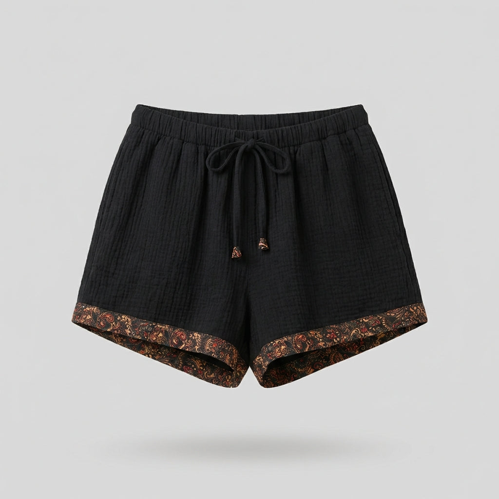 Damen Musselin Shorts schwarz