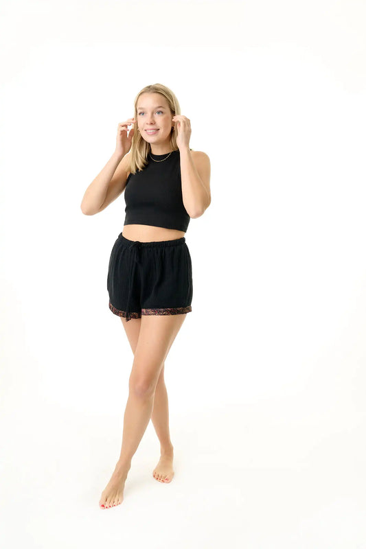 Sisters of Siam - Schwarze Damen Baumwollshorts