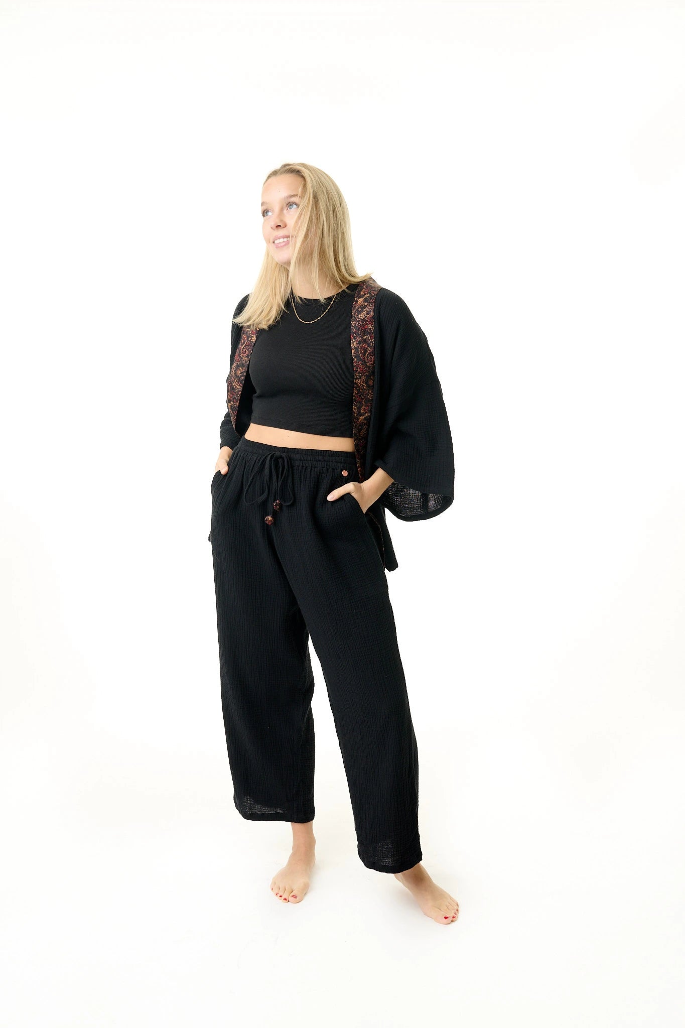 Damen Musselin Hose schwarz