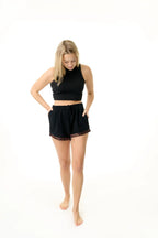 Damen Musselin Shorts schwarz